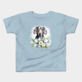 Valentine Grey Dachshund Flowers Kids T-Shirt